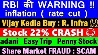 Stock 22% CRASH🔴 Penny Stocks🔴 Stock Market FRAUD SCAM🔴Vijay Kedia R INFRA🔴RBI🔴 Adani🔴Easy Trip SMKC