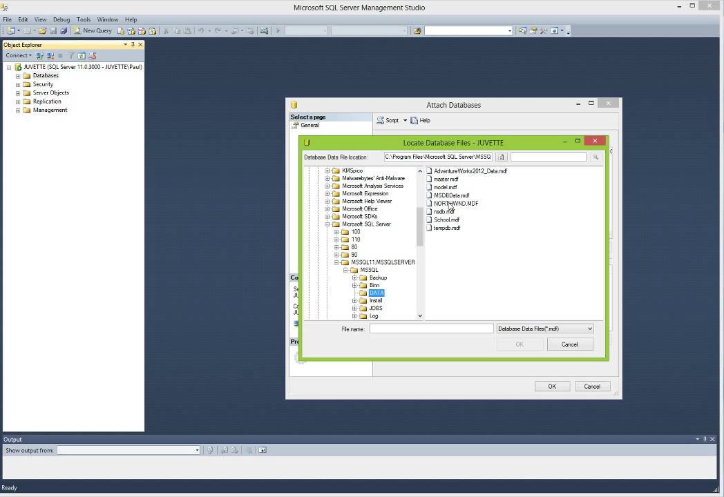 Sql 2012 Attach a database Northwind