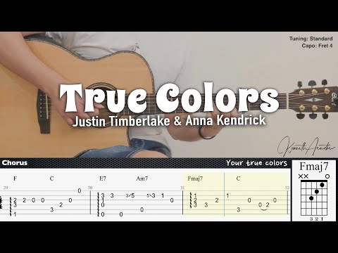 True Colors - Justin Timberlake & Anna Kendrick | Fingerstyle Guitar | TAB + Chords + Lyrics