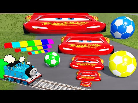 Big & Small Wide Lightning Mcqueen vs Train Thomas - Cars vs Rails and Trains - BeamNG.Drive