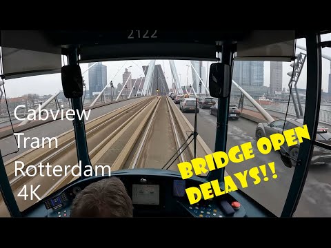4K Cabview Tram Rotterdam| Alstom Citadis| Lines 5 & 3| Opened Bridge Causing Delays| Part 1|