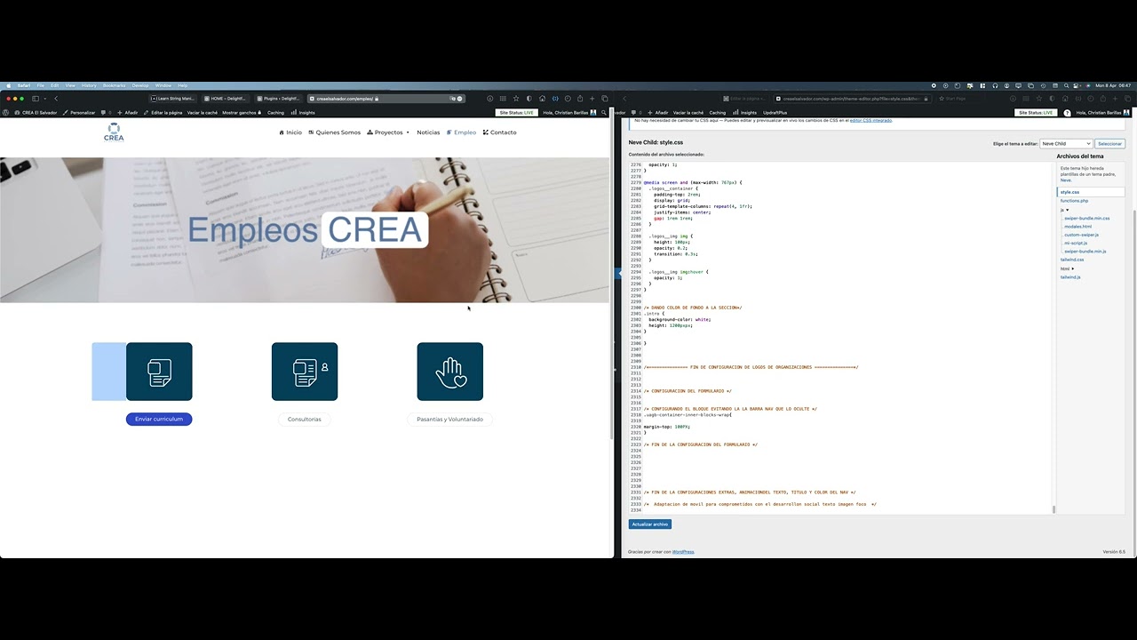 Worpress, php, javascript, css, tailwing project