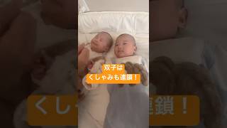 双子はなんでも同時！くしゃみも連鎖します。双子育児あるある