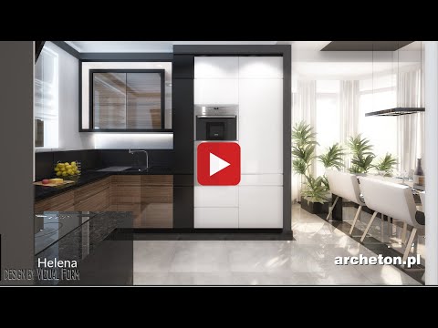 Projekt domu Helena - kuchnia i salon, archeton.pl