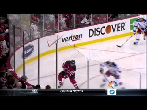 Brandon Prust elbow on Anton Volchenkov. NY Rangers vs  New Jersey Devils Game 3 5/19/12 NHL Hockey