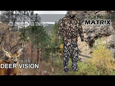 ASAT hunting camo with simulated Deer Vision on 14 backgrounds.