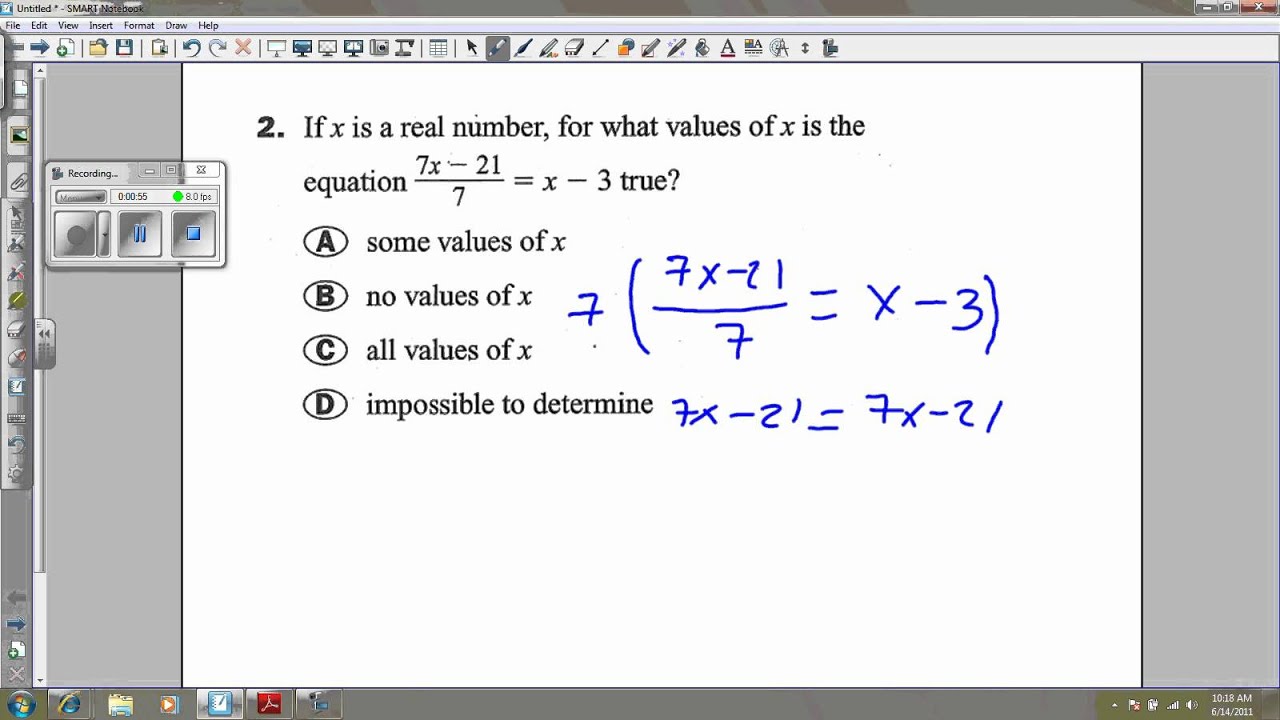 Algebra 2 Workbook Pretest 2 (solving equations).wmv