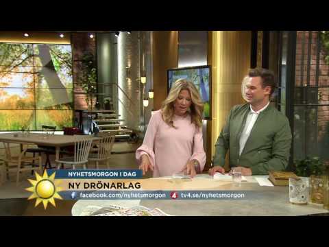 Här bryter programledarna ihop när drönare går loss i studion - Nyhetsmorgon (TV4)