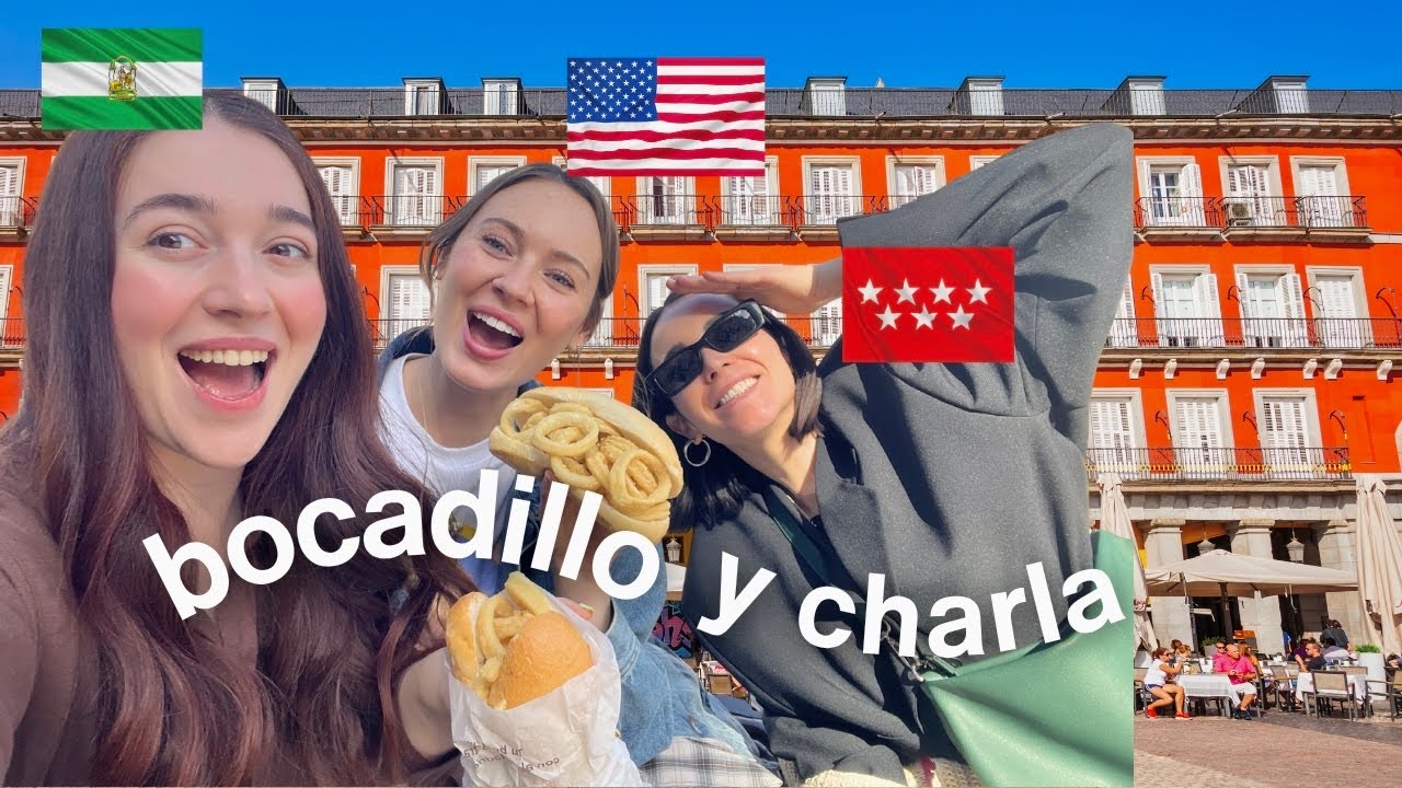 Guiri prueba el famoso BOCADILLO de calamares de MADRID con 2 españolas 🇺🇸🇪🇸 y charlamos!!