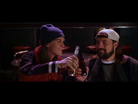 Dogma trailer frame: Bartleby and Loki stepping off a bus, casual menace