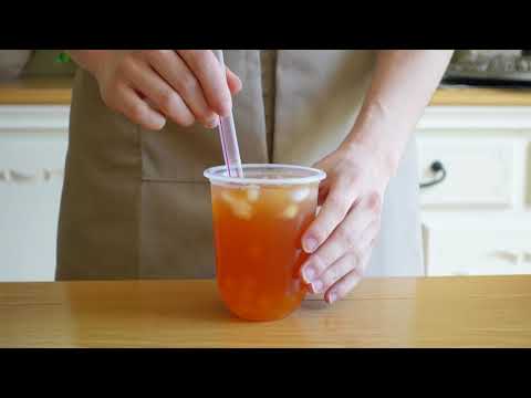 Peach Bubble Tea (Boba) with Passionfruit Popping Pearls