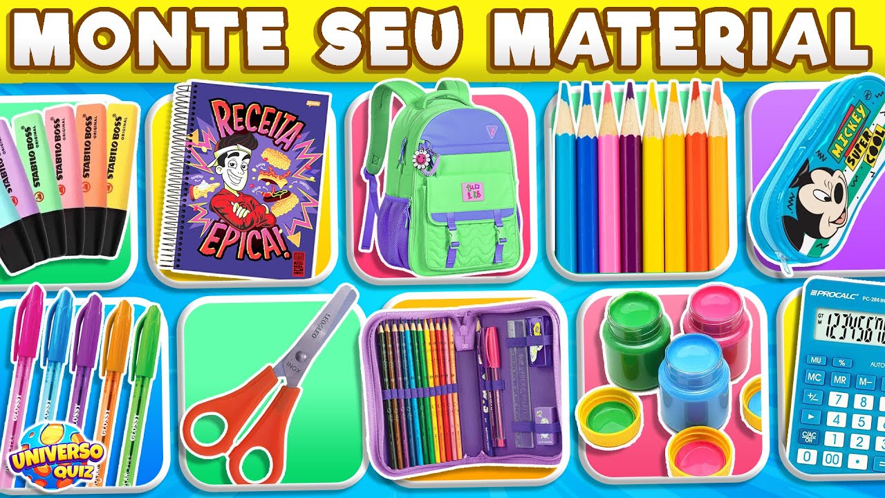 Monte seu Material Escolar ✏️ Escolha seu Material Escolar: Caderno, Mochila, Uniforme e Muito Mais