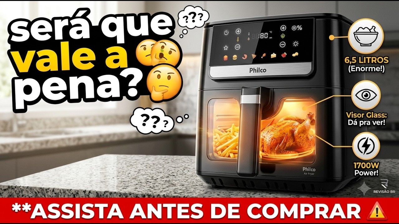 Miniatura da avaliação em vídeo de Fritadeira Sem Óleo Philco 9,5L Visor Glass Redstone PAF95A 127V