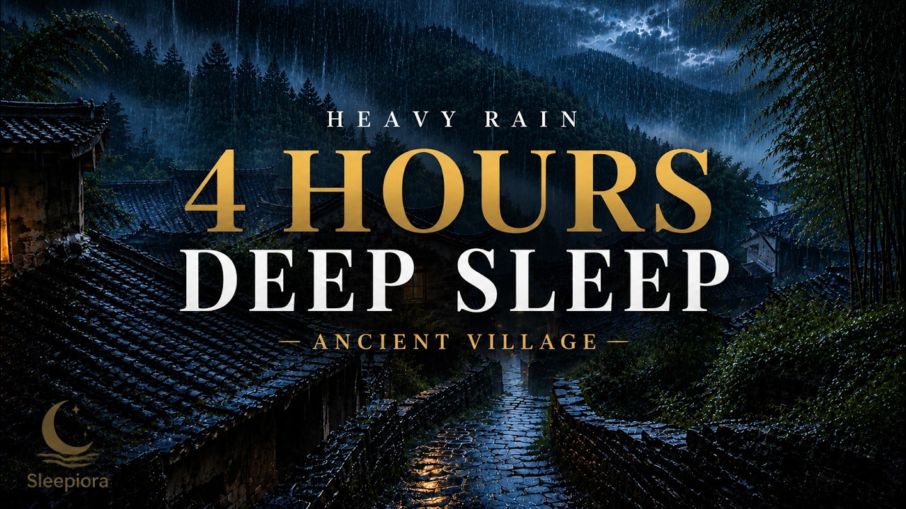 Thunder & Heavy Rain | Misty Village Night | 4 Hours