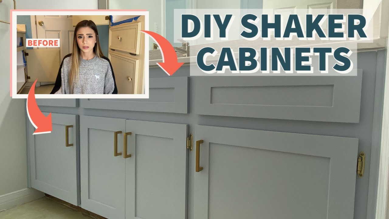Transforming OLD Bathroom Cabinets to NEW SHAKER STYLE Cabinets | DIY FAUX Shaker Doors | NO Router