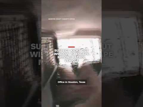 Suspect kicks out window to escape moving patrol vehicle