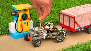 Diy mini tractor mini petrol pump science project | Bricks  Loading | Tractor trolly @MiniCreative1