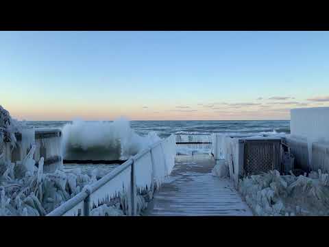 Icicles Line Walkaway as Winter Grips Indiana Town