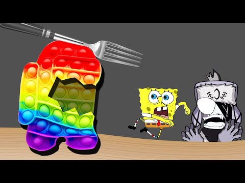Pop it Among Us vs Friday Night Funkin SpongeBob | Spongebob Animation | Mukbang Animation |