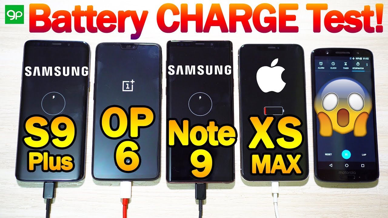 iPhone XS MAX vs Galaxy NOTE 9 vs ONEPLUS 6 vs S9+ 🔥Battery Charging SPEED TEST! (😁LOL)