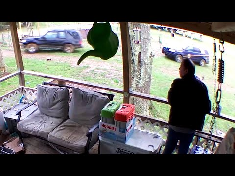 Guy Calmly Sips Coffee While Police Chase Rips Through His Backyard