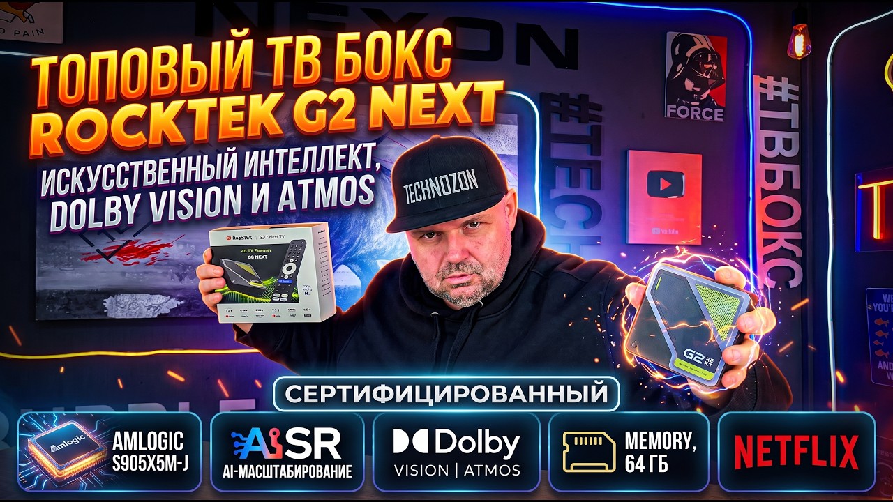 ТОПОВЫЙ ТВ БОКС ROCKTEK G2 NEXT НА ПРОЦЕССОРЕ AMLOGIC S905X5-J, С ИИ, DOLBY VISION И АФР C VRR