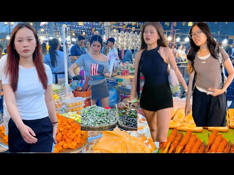 Best Walking Tour 2026! Amazing Weekend Walk, Riverside Street Food Market in Phnom Penh, Cambodia