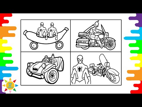 Epic Superheroes in Vehicles  Coloring Page| Spiderman and Batman Coloring| 3rd Prototype - Renegade