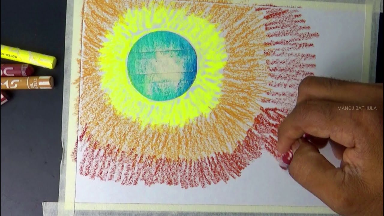 how to draw sunset using paastel painting by manoj bathula