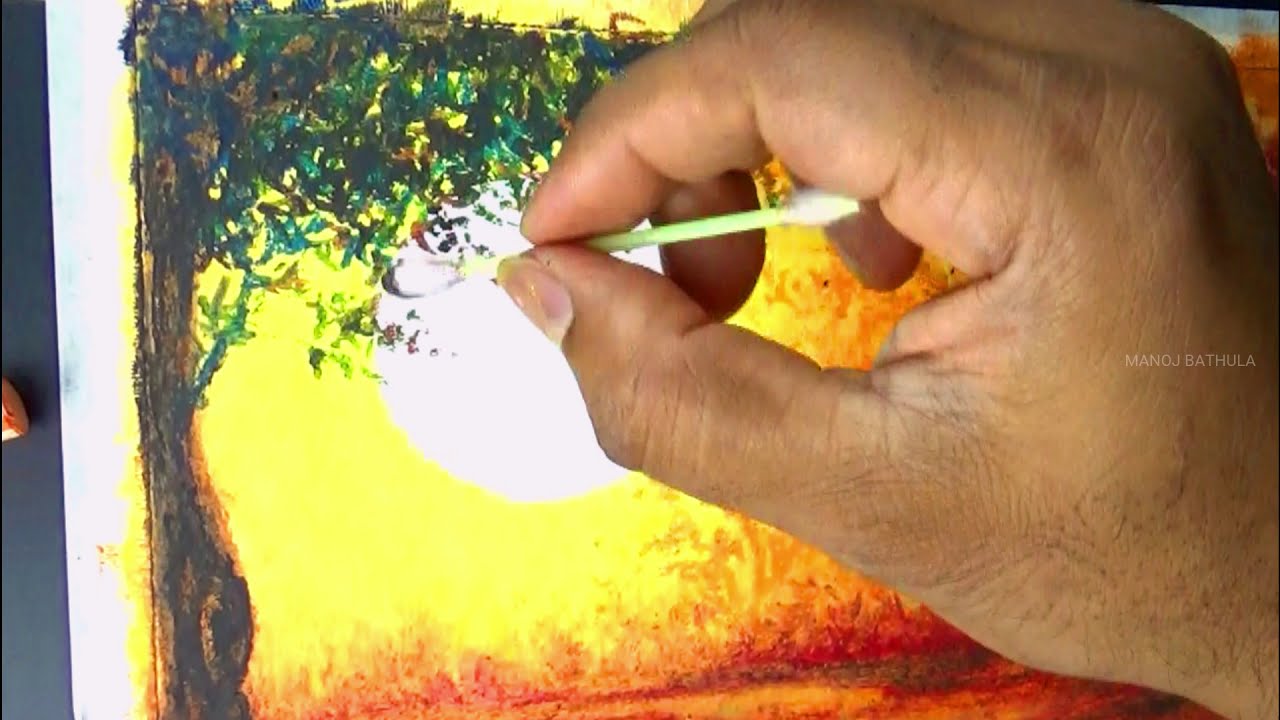 how to draw sunset using paastel painting by manoj bathula