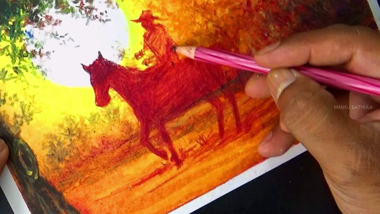 how to draw sunset using paastel painting by manoj bathula