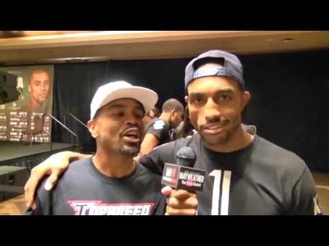 Lanardo Tyner greets the fighters at the Ishe Smith vs. Frank Galarza weigh ins