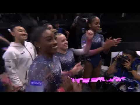 Simone, Joscelyn and Cecile congratulate Melanie De Jesus Dos Santos after winning Team Bronze