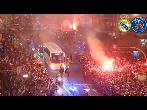 Incredible Scenes as Real Madrid Fans Welcome The Team Bus Ahead of CL RO 16 Match against PSG