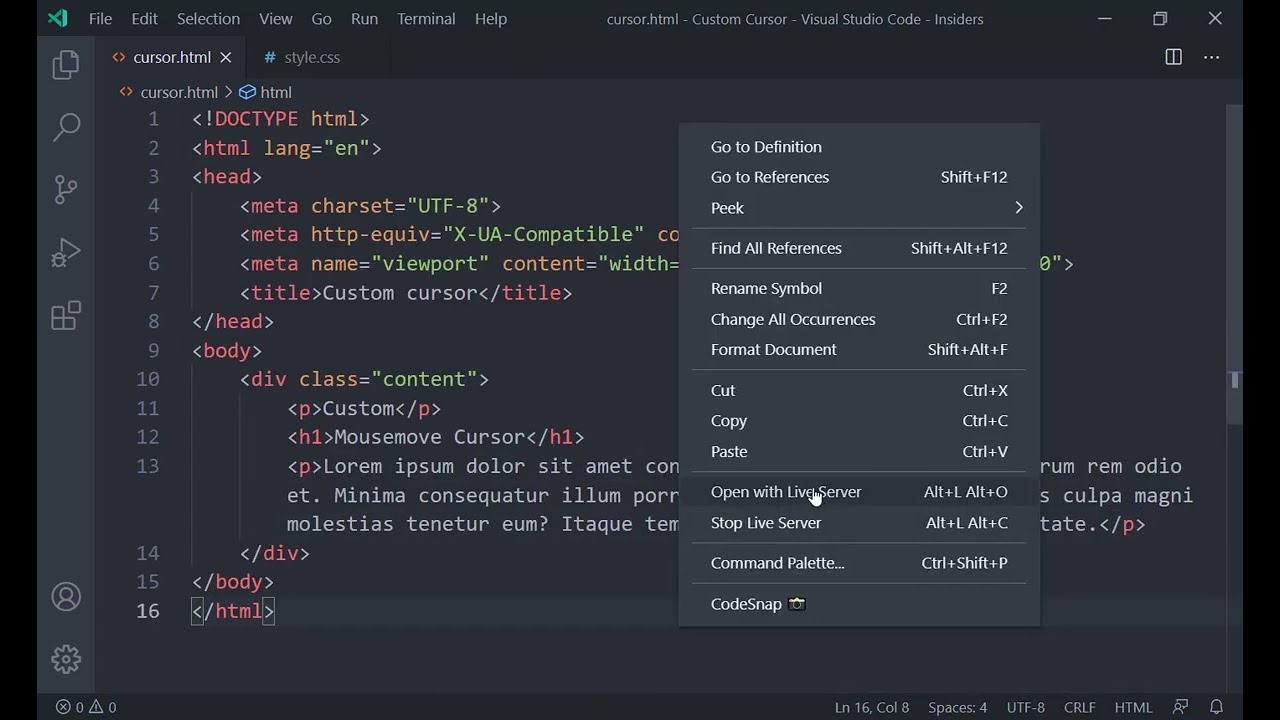 Custom Cursor Using CSS & Vanilla JavaScript