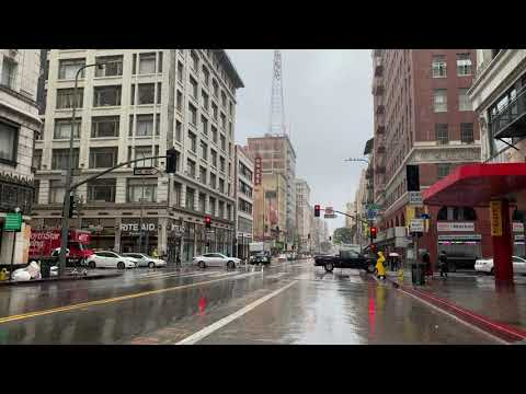 Downtown Los Angeles Historic Core in the rain