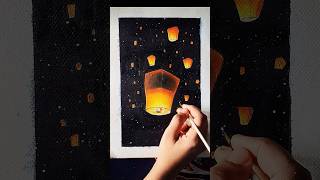 How to Paint Sky Lanterns Easy😯🏮 Tutorial for Beginners🧡✨#art #painting #treandingshort #goviral