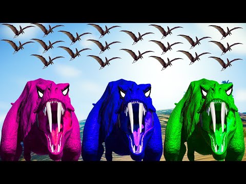 Team Rexy Color Pack vs Indoraptor, Spinosaurus, I-rex - Jurassic World Evolution Dinosaur Fighting
