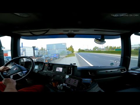 Cabin View Driving Scania P410 Car Carrier - Kirke Hyllinge/Frederikssund - 03-05-2022