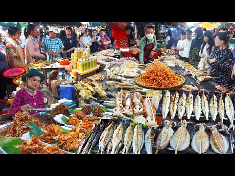 Amazing Cambodian food market scenes, massive food tour at various food markets in Cambodia