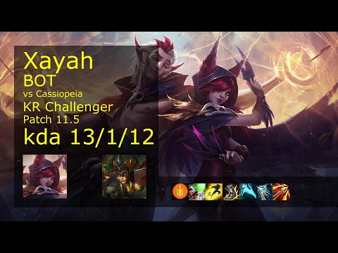 Xayah ADC vs Cassiopeia - KR Challenger 13/1/12 Patch 11.5 Gameplay // [롤] 자야 vs 카시오페아
