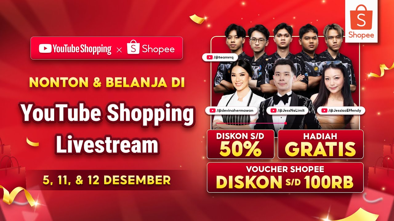 ADA VOUCHER SHOPEE S/D 100RB DI CHANNEL KREATOR FAVORITMU! HANYA DI YOUTUBE SHOPPING LIVE STREAM🔥