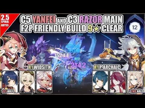 2.5 Spiral Abyss Floor 12 | 9★ | C5 Yanfei Mono Pyro & C3 Razor Shatter | F2P Build | Genshin Impact