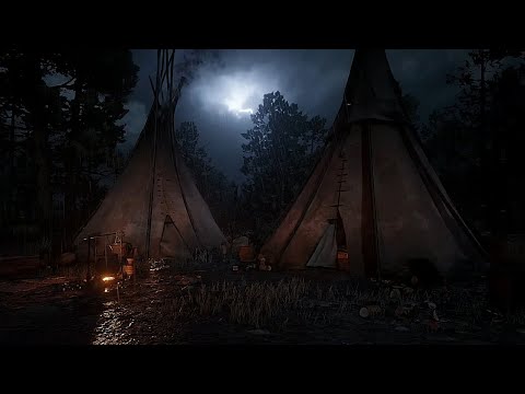 Thunderstorm At Night Inside Indian Tipi With Eagle Flies | RDR2 ASMR