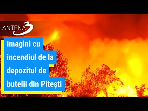 Imagini cu incendiul de la depozitul de butelii din Piteşti