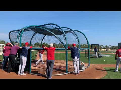 Blake Swihart, Boston Red Sox catcher, takes batting practice during spring training 2019