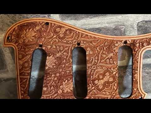Wood Pickguard for Stratocaster HSS and SSS Laser engraved Real Cherrywood with Unique Artwork image 10