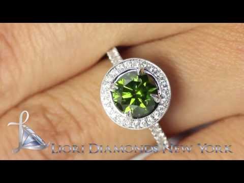FD-SOLD-035 - 2.76 Carat Fancy Green Diamond Engagement Ring 18k White Gold Pave Halo