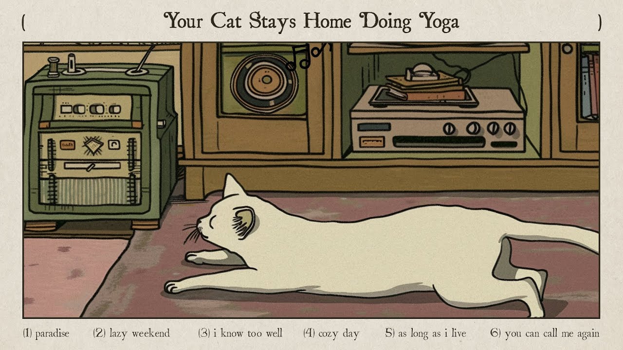 you go to work, your cat stays home doing yoga with morning playlist