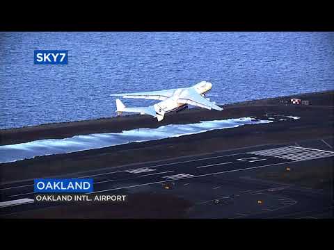World's biggest airplane - Antonov An-225 - takes off from Oakland